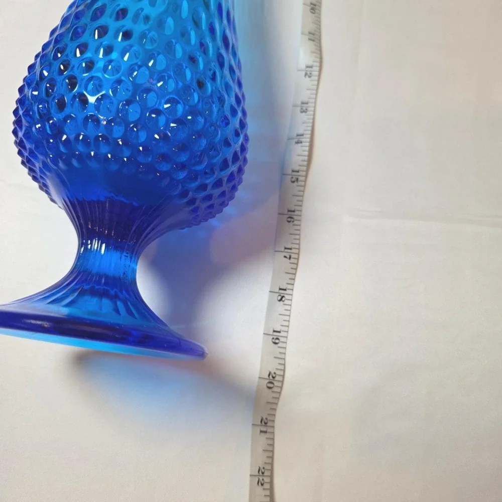 Vintage Blue Hobnail Swung Glass Vase Mid‎ Century Modern Footed 20 Inch